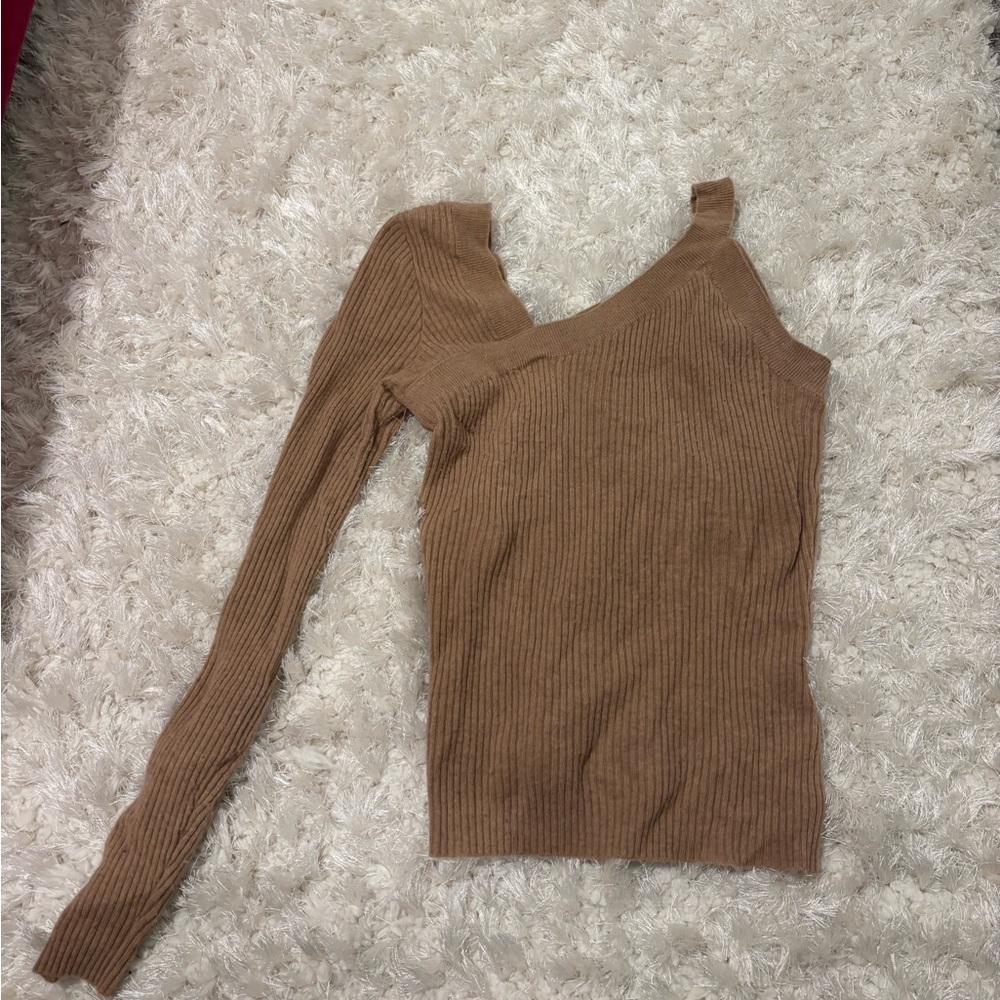 NAADAM Tan Off-the-Shoulder Sweater Lightweight Knit